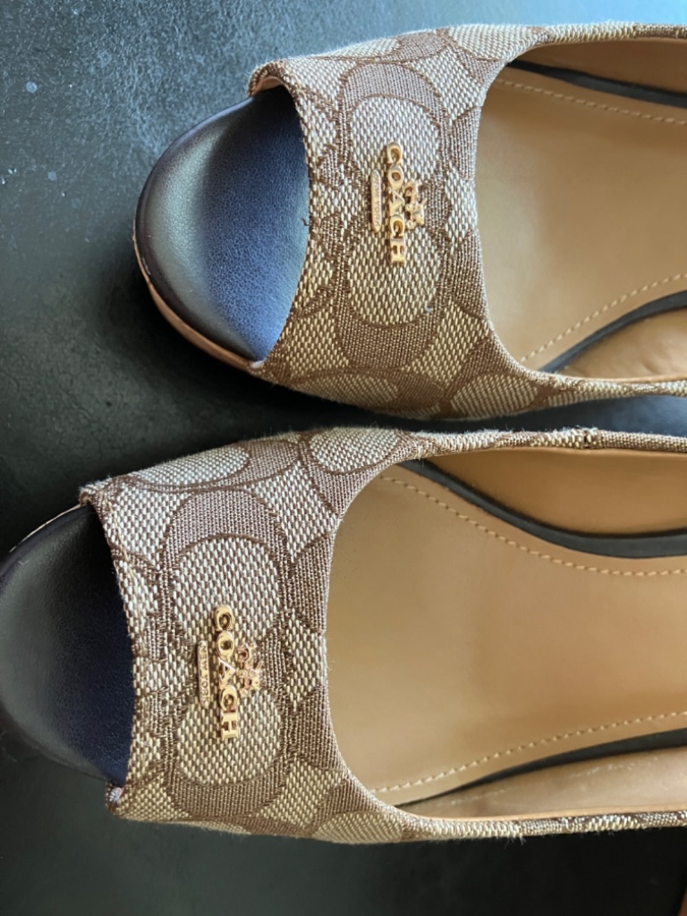 NEARLY NEW Coach Logo Cork Peep Toe Wedge - Picture 9 of 14